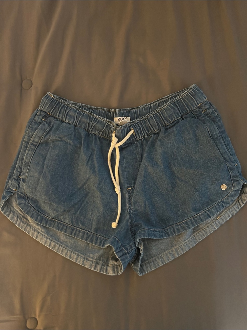Roxy Women's Denim Athletic Shorts - Blue with White Drawstring